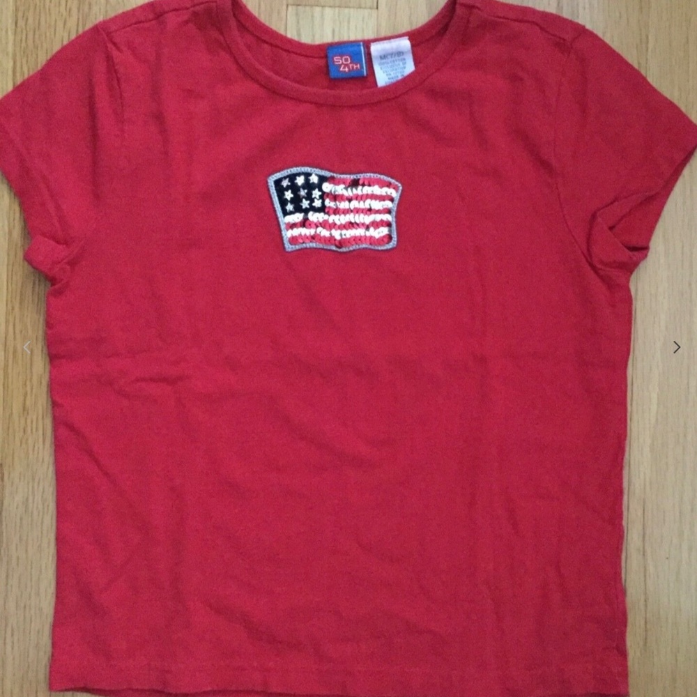 Girl American Flag Shirt Size M 7 8 Sequins USA Red White Blue 4th of July